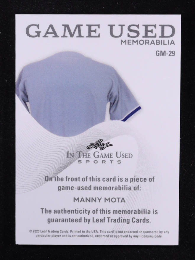 Manny Mota 2025 Leaf ITG Used Sports Game Used Memorabilia Silver Sparkle Foil JSY #GM29 #29/30 at PristineAuction.com Manny Mota 2025 Leaf ITG Used Sports Game Used Memorabilia Silver Sparkle Foil JSY #GM29 #29/30 at PristineAuction.com