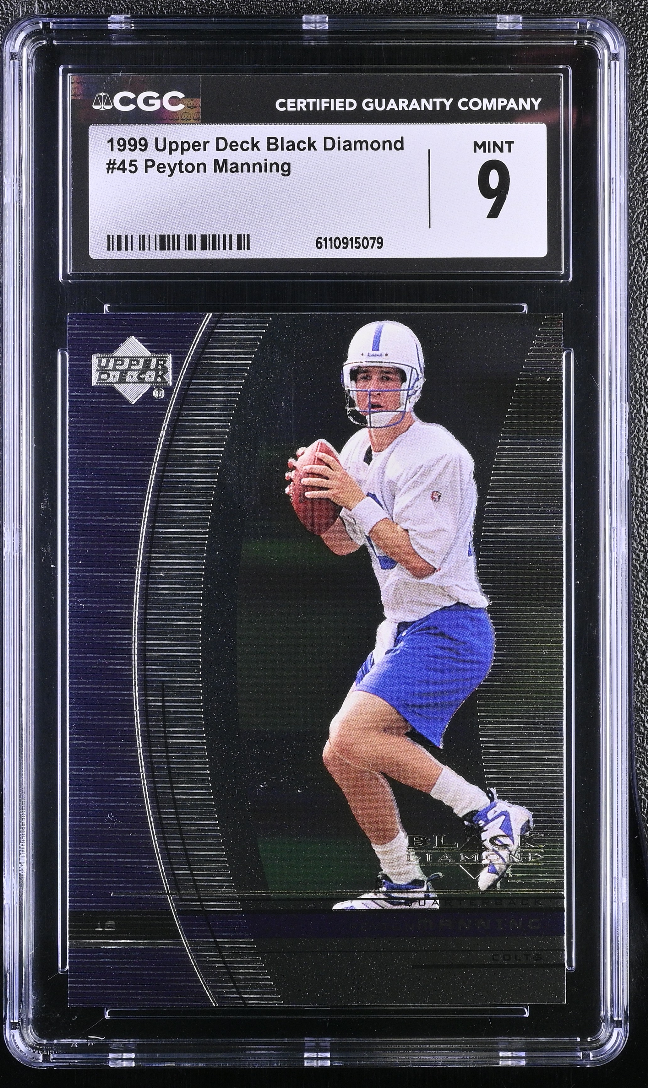 Peyton Manning 1999 Upper Deck Black Diamond #45 RC (CGC 9) at PristineAuction.com Peyton Manning 1999 Upper Deck Black Diamond #45 RC (CGC 9) at PristineAuction.com