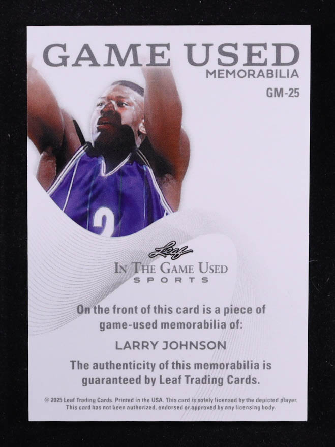 Larry Johnson 2025 Leaf ITG Used Sports Game Used Memorabilia Blue Foil JSY #GM25 #24/45 at PristineAuction.com Larry Johnson 2025 Leaf ITG Used Sports Game Used Memorabilia Blue Foil JSY #GM25 #24/45 at PristineAuction.com