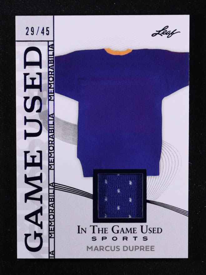 Marcus Dupree 2025 Leaf ITG Used Sports Game Used Memorabilia Blue Foil JSY #GM30 #29/45 at PristineAuction.com Marcus Dupree 2025 Leaf ITG Used Sports Game Used Memorabilia Blue Foil JSY #GM30 #29/45 at PristineAuction.com