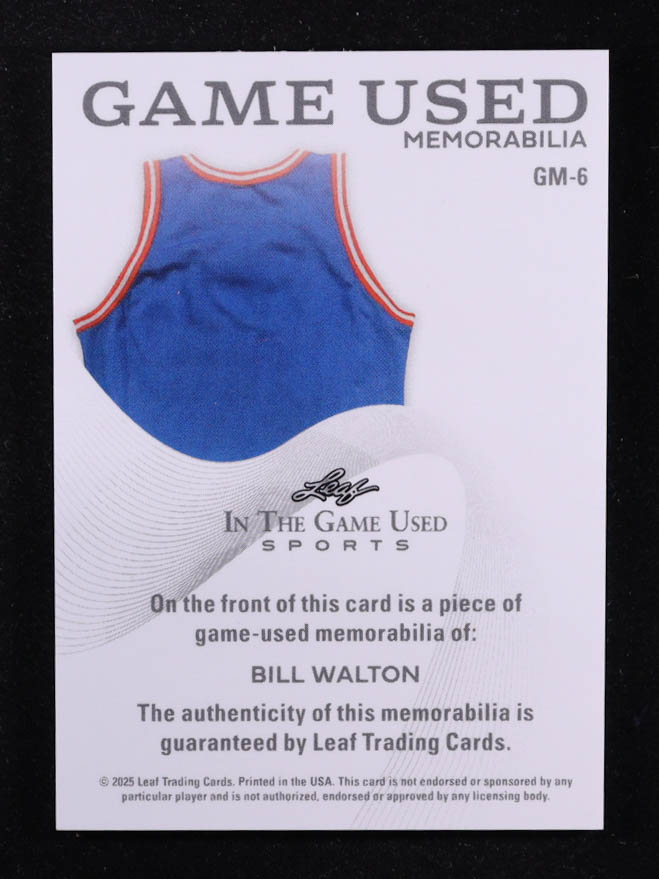 Bill Walton 2025 Leaf ITG Used Sports Game Used Memorabilia Blue Foil JSY #GM6 #27/45 at PristineAuction.com Bill Walton 2025 Leaf ITG Used Sports Game Used Memorabilia Blue Foil JSY #GM6 #27/45 at PristineAuction.com
