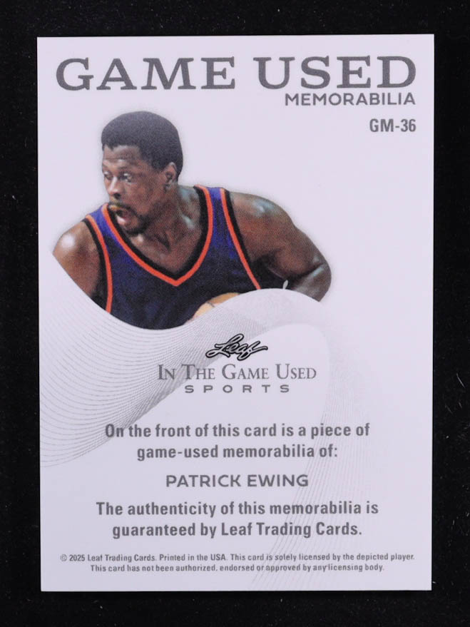 Patrick Ewing 2025 Leaf ITG Used Sports Game Used Memorabilia Blue Foil JSY #GM36 #1/50 at PristineAuction.com Patrick Ewing 2025 Leaf ITG Used Sports Game Used Memorabilia Blue Foil JSY #GM36 #1/50 at PristineAuction.com