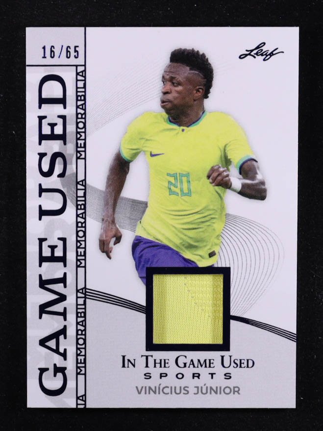 Vinicius Junior 2025 Leaf ITG Used Sports Game Used Memorabilia Blue Foil JSY #GM49 #16/65 at PristineAuction.com Vinicius Junior 2025 Leaf ITG Used Sports Game Used Memorabilia Blue Foil JSY #GM49 #16/65 at PristineAuction.com
