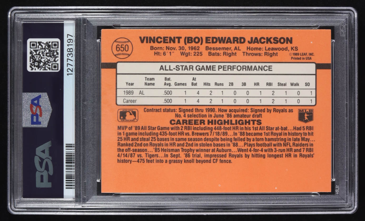 Bo Jackson 1990 Donruss All-Star Game Performance #650B (PSA 9) at PristineAuction.com Bo Jackson 1990 Donruss All-Star Game Performance #650B (PSA 9) at PristineAuction.com