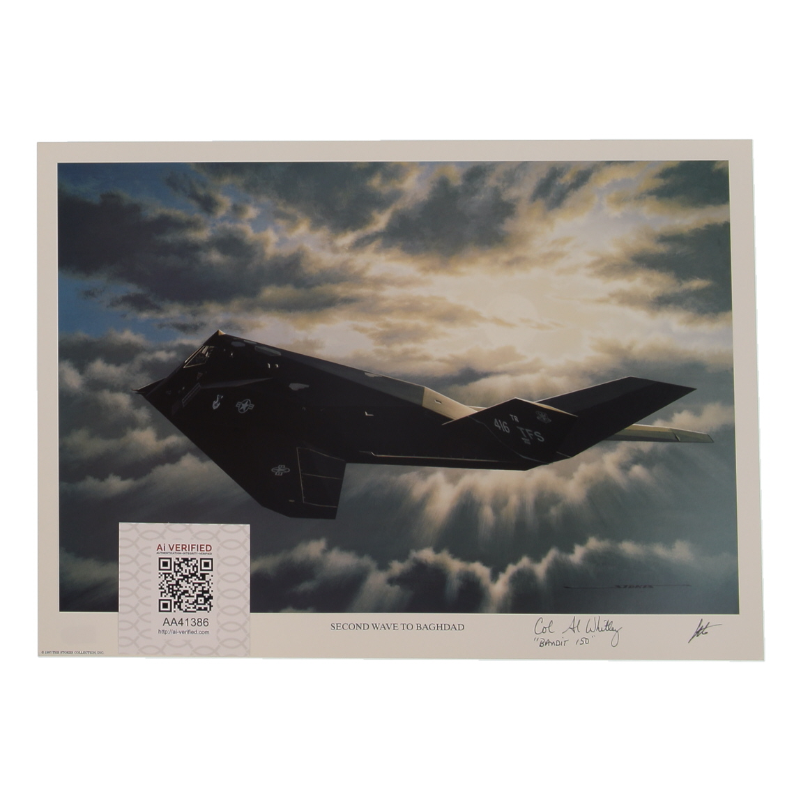 Alton Whitney Signed Stan Stokes "Second Wave To Baghdad" Lithograph Inscribed "Bandit 150" (AIV) at PristineAuction.com Alton Whitney Signed Stan Stokes "Second Wave To Baghdad" Lithograph Inscribed "Bandit 150" (AIV) at PristineAuction.com