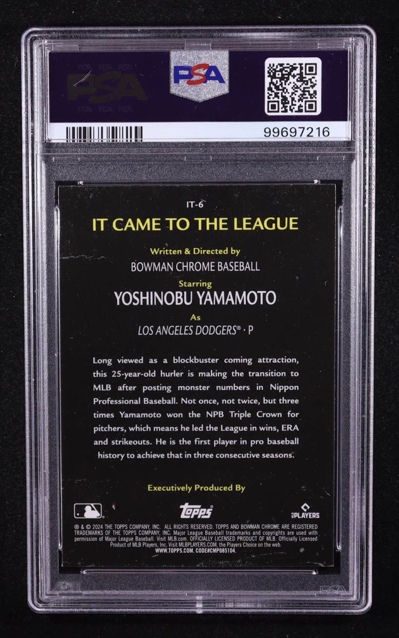 Yoshinobu Yamamoto 2024 Bowman Chrome It Came to the League #IT6 RC (PSA 9) at PristineAuction.com Yoshinobu Yamamoto 2024 Bowman Chrome It Came to the League #IT6 RC (PSA 9) at PristineAuction.com