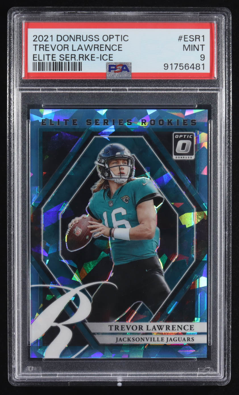 Trevor Lawrence 2021 Donruss Optic The Elite Series Rookies Blue Ice #1 #03/15 RC (PSA 9) at PristineAuction.com Trevor Lawrence 2021 Donruss Optic The Elite Series Rookies Blue Ice #1 #03/15 RC (PSA 9) at PristineAuction.com