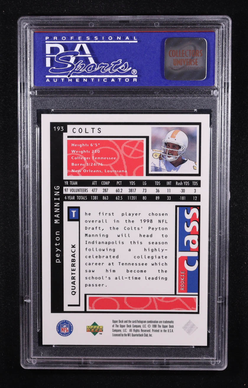 Peyton Manning 1998 Upper Deck Choice Rookie Class #193 RC (PSA 9) at PristineAuction.com Peyton Manning 1998 Upper Deck Choice Rookie Class #193 RC (PSA 9) at PristineAuction.com