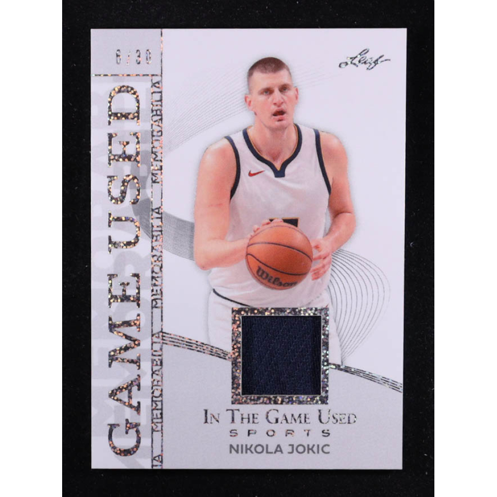 Nikola Jokic 2025 Leaf ITG Used Sports Game Used Memorabilia Silver Sparkle Foil JSY #GM34 #6/30 at PristineAuction.com