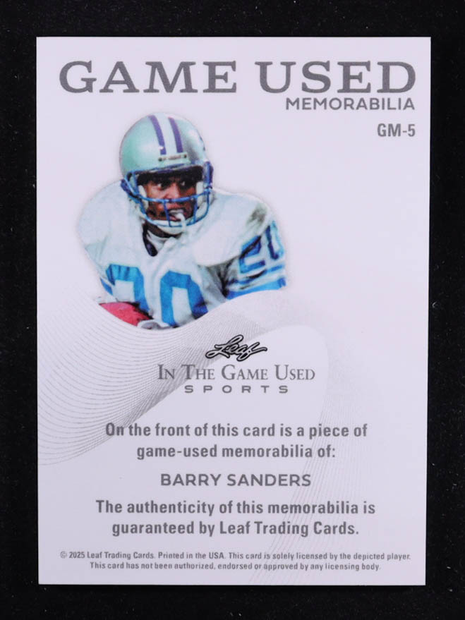 Barry Sanders 2025 Leaf ITG Used Sports Game Used Memorabilia Silver Sparkle Foil JSY #GM5 #11/25 at PristineAuction.com Barry Sanders 2025 Leaf ITG Used Sports Game Used Memorabilia Silver Sparkle Foil JSY #GM5 #11/25 at PristineAuction.com