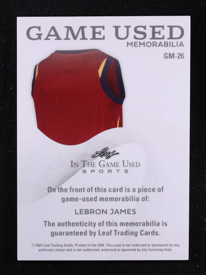 LeBron James 2025 Leaf ITG Used Sports Game Used Memorabilia Emerald Foil JSY #GM26 #4/4 at PristineAuction.com LeBron James 2025 Leaf ITG Used Sports Game Used Memorabilia Emerald Foil JSY #GM26 #4/4 at PristineAuction.com