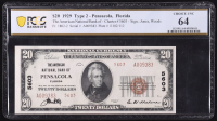 1929 U.S. $20 National Currency Note, Type 2 - The American NB Pensacola, FL Charter# 5603 - Fr. 1802-2 Signed: Jones / Woods (PCGS Choice Unc 64) at PristineAuction.com