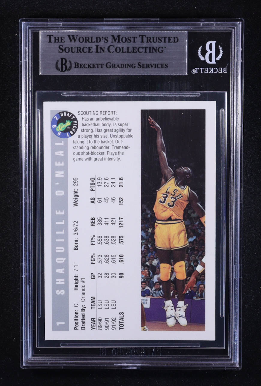 Shaquille O'Neal Signed 1992 Classic #1 RC (BGS) at PristineAuction.com Shaquille O'Neal Signed 1992 Classic #1 RC (BGS) at PristineAuction.com