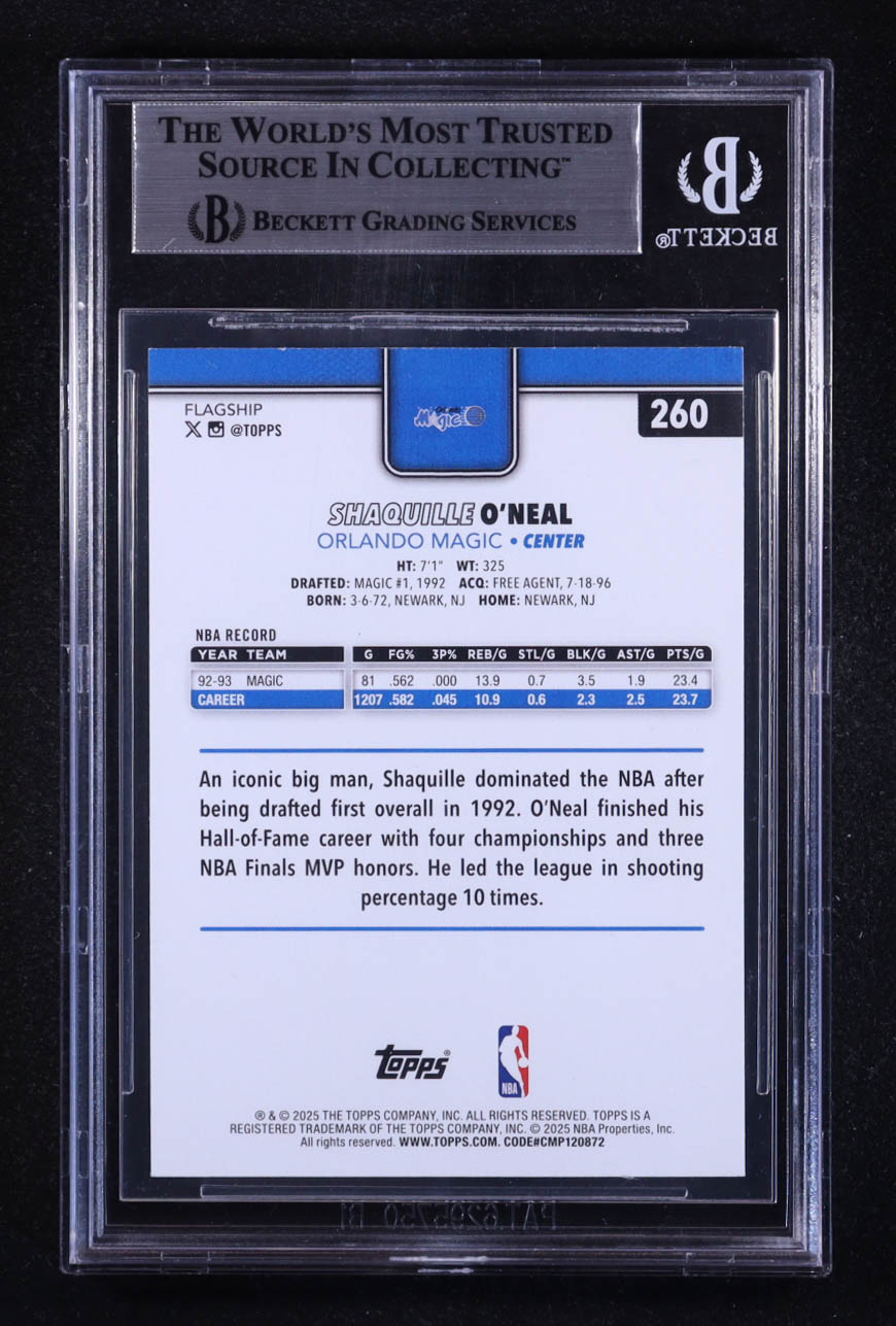 Shaquille O'Neal Signed 2025-26 Topps #260 (BGS) at PristineAuction.com Shaquille O'Neal Signed 2025-26 Topps #260 (BGS) at PristineAuction.com