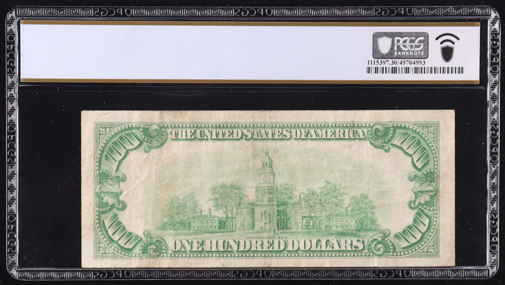1934 U.S. $100 Federal Reserve Note, San Francisco - Fr. 2152-L (LA Block) Signed: Julian / Morgenthau (PCGS Very Fine 30) at PristineAuction.com 1934 U.S. $100 Federal Reserve Note, San Francisco - Fr. 2152-L (LA Block) Signed: Julian / Morgenthau (PCGS Very Fine 30) at PristineAuction.com