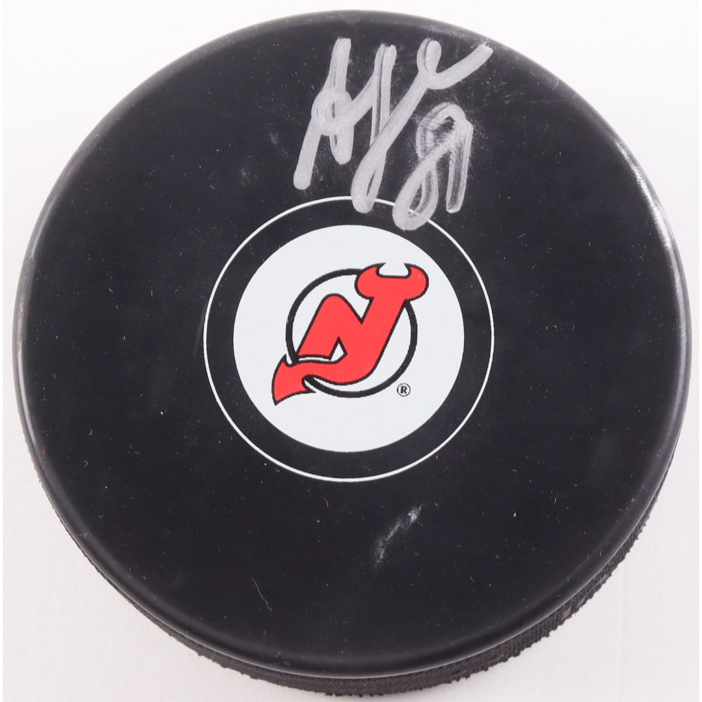 Arseni Gritsyuk Signed Devils Logo Hockey Puck (JSA) at PristineAuction.com