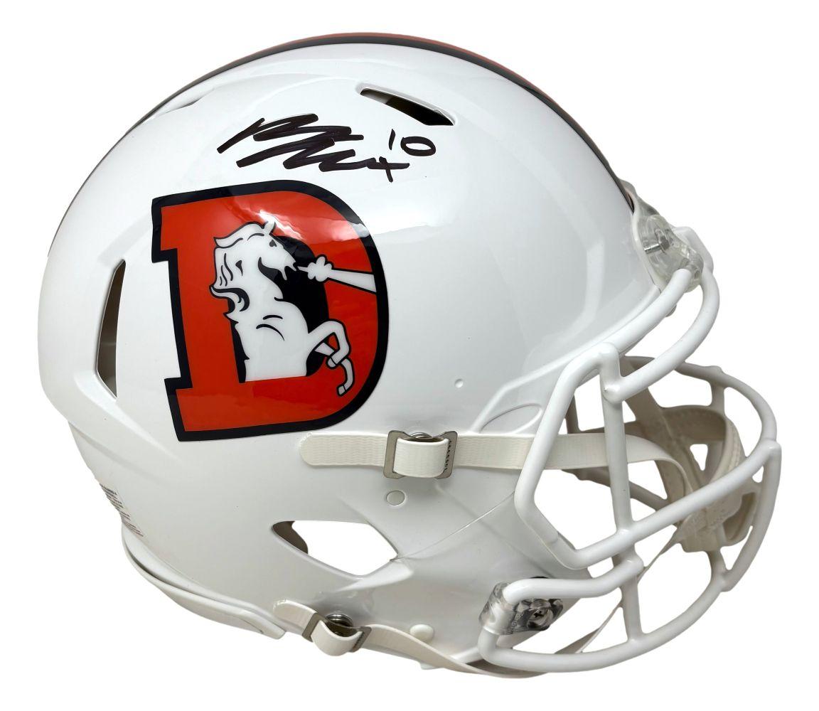 Bo Nix Signed Broncos Full-Size Authentic On-Field Throwback Alternate Speed Helmet (Beckett) at PristineAuction.com Bo Nix Signed Broncos Full-Size Authentic On-Field Throwback Alternate Speed Helmet (Beckett) at PristineAuction.com