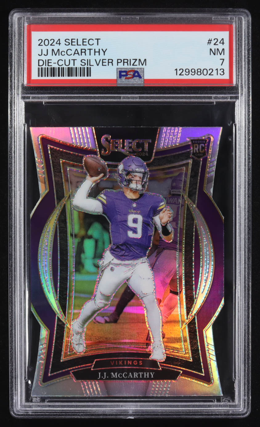 JJ McCarthy 2024 Select Prizm Silver Die Cut #24 RC (PSA 7) at PristineAuction.com JJ McCarthy 2024 Select Prizm Silver Die Cut #24 RC (PSA 7) at PristineAuction.com