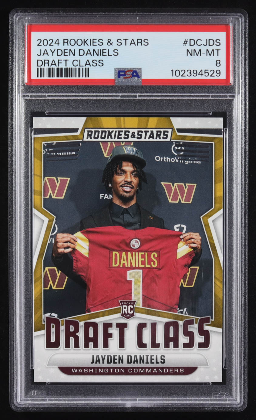 Jayden Daniels 2024 Rookies and Stars Draft Class #2 RC (PSA 8) at PristineAuction.com Jayden Daniels 2024 Rookies and Stars Draft Class #2 RC (PSA 8) at PristineAuction.com