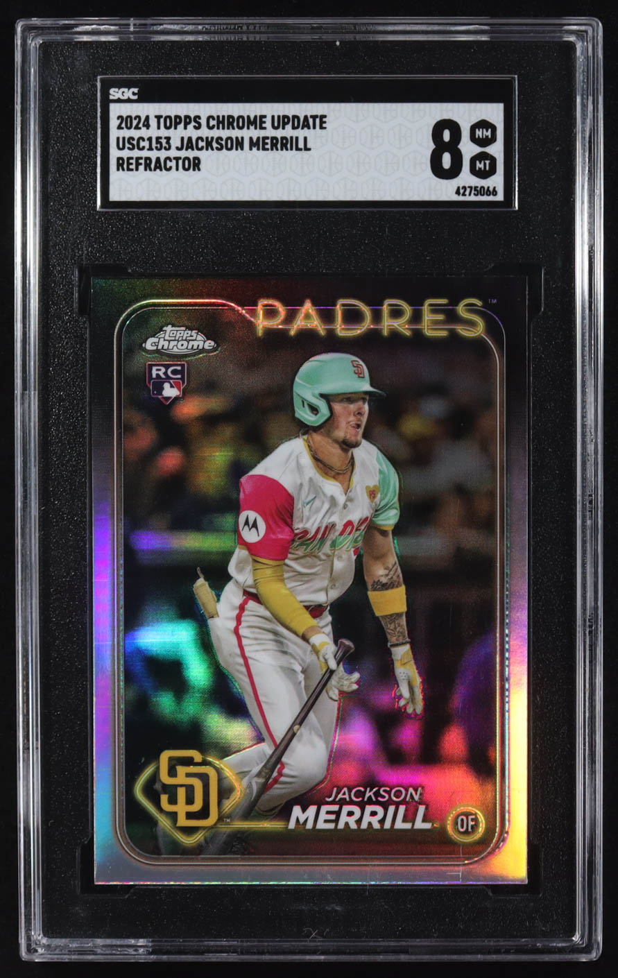 Jackson Merrill 2024 Topps Chrome Update Refractors #USC153 RC (SGC 8) at PristineAuction.com Jackson Merrill 2024 Topps Chrome Update Refractors #USC153 RC (SGC 8) at PristineAuction.com