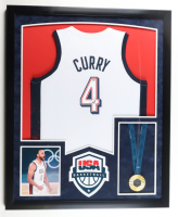 Stephen Curry Signed Custom Framed Jersey Display with photo & Replica Olympic Medal (PSA) at PristineAuction.com
