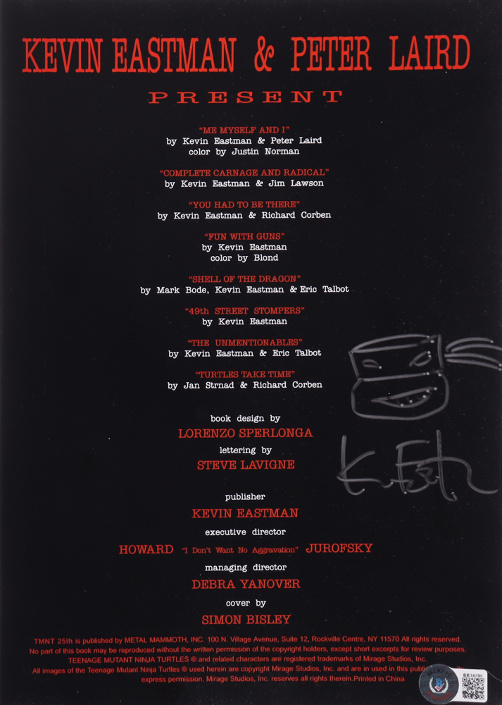 Kevin Eastman Signed "Teenage Mutant Ninja Turtles: 25th Anniversary" Comic Book Collection With Character Sketch (Beckett) at PristineAuction.com Kevin Eastman Signed "Teenage Mutant Ninja Turtles: 25th Anniversary" Comic Book Collection With Character Sketch (Beckett) at PristineAuction.com