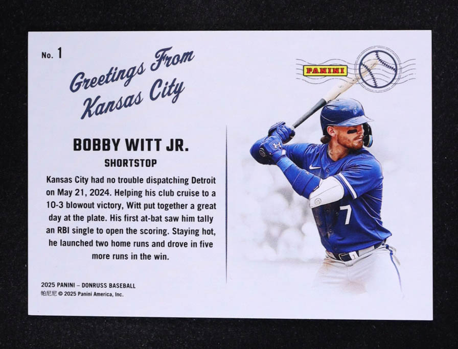 Bobby Witt Jr. 2025 Donruss Greetings From #1 at PristineAuction.com Bobby Witt Jr. 2025 Donruss Greetings From #1 at PristineAuction.com