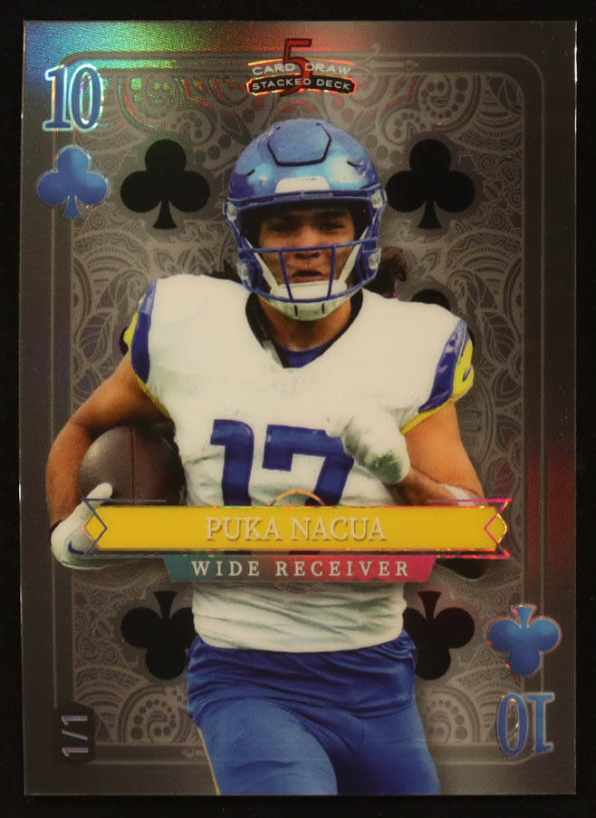 Puka Nacua 2024 Wild Card 5 Card Draw Stacked Deck Ten of Clubs Black #SDPCPNN #1/1 at PristineAuction.com Puka Nacua 2024 Wild Card 5 Card Draw Stacked Deck Ten of Clubs Black #SDPCPNN #1/1 at PristineAuction.com