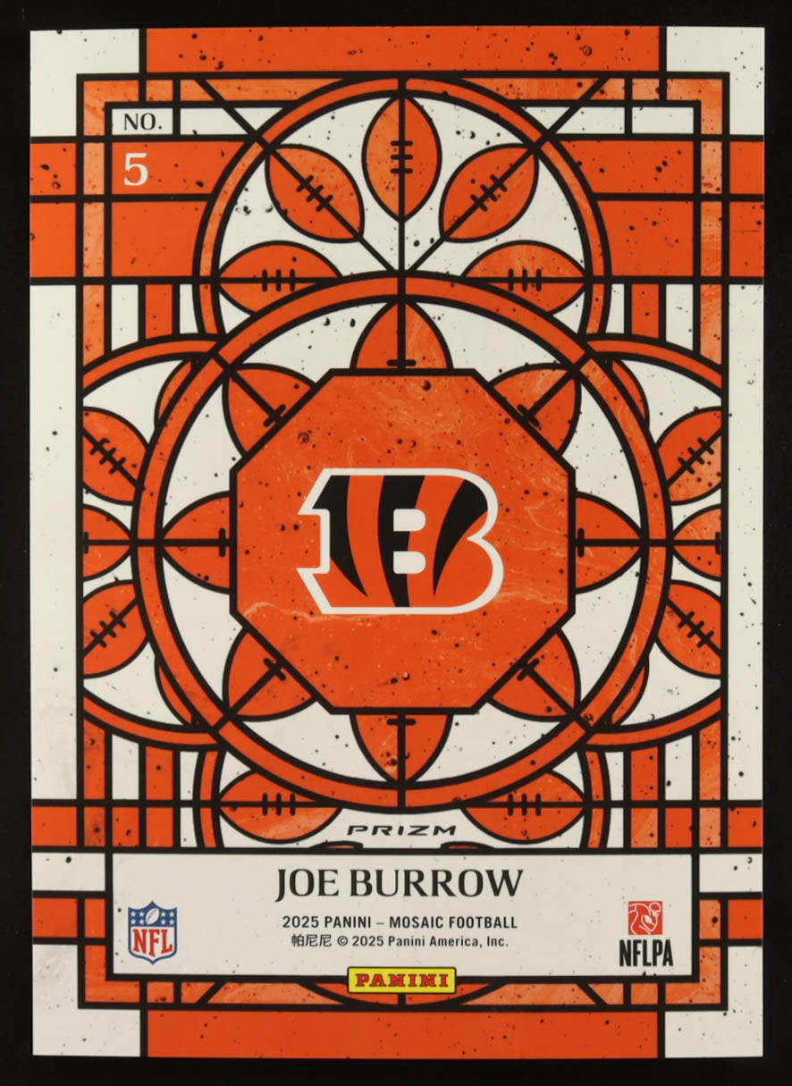 Joe Burrow 2025 Panini Mosaic Stained Glass Oversized #5 at PristineAuction.com Joe Burrow 2025 Panini Mosaic Stained Glass Oversized #5 at PristineAuction.com