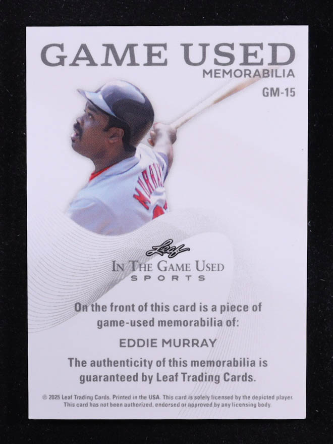 Eddie Murray 2025 Leaf ITG Used Sports Game Used Memorabilia Turquoise Foil JSY #GM15 #1/15 at PristineAuction.com Eddie Murray 2025 Leaf ITG Used Sports Game Used Memorabilia Turquoise Foil JSY #GM15 #1/15 at PristineAuction.com