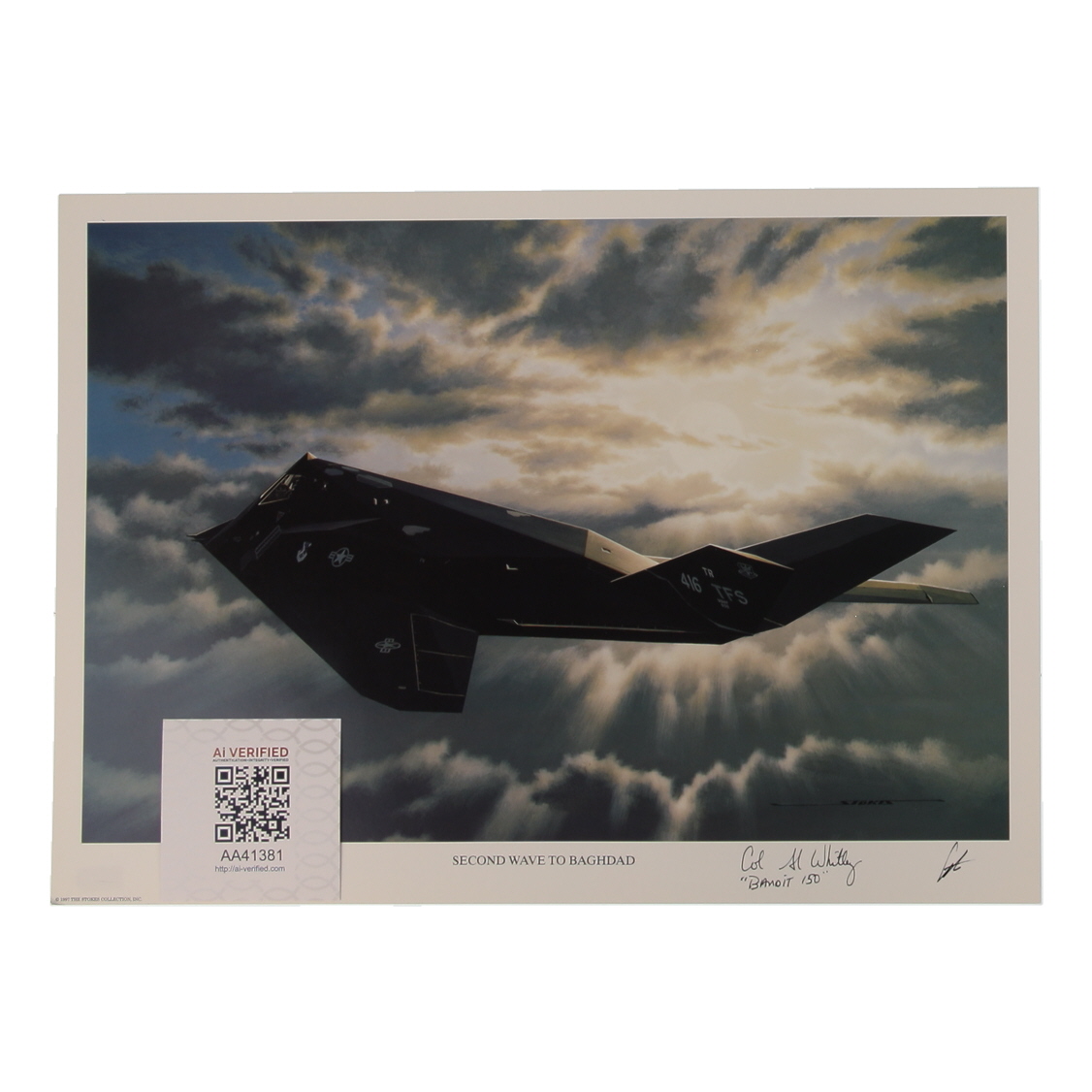 Alton Whitney Signed Stan Stokes "Second Wave To Baghdad" Lithograph Inscribed "Bandit 150" (AIV) at PristineAuction.com Alton Whitney Signed Stan Stokes "Second Wave To Baghdad" Lithograph Inscribed "Bandit 150" (AIV) at PristineAuction.com