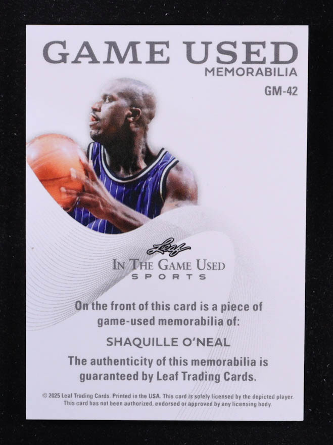 Shaquille O'Neal 2025 Leaf ITG Used Sports Game Used Memorabilia Turquoise Foil JSY #GM42 #5/10 at PristineAuction.com Shaquille O'Neal 2025 Leaf ITG Used Sports Game Used Memorabilia Turquoise Foil JSY #GM42 #5/10 at PristineAuction.com