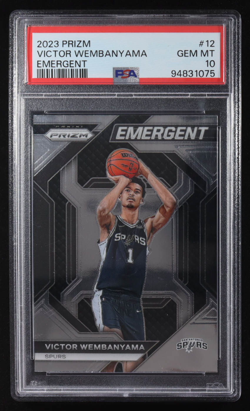 Victor Wembanyama 2023-24 Panini Prizm Emergent #12 RC (PSA 10) at PristineAuction.com Victor Wembanyama 2023-24 Panini Prizm Emergent #12 RC (PSA 10) at PristineAuction.com