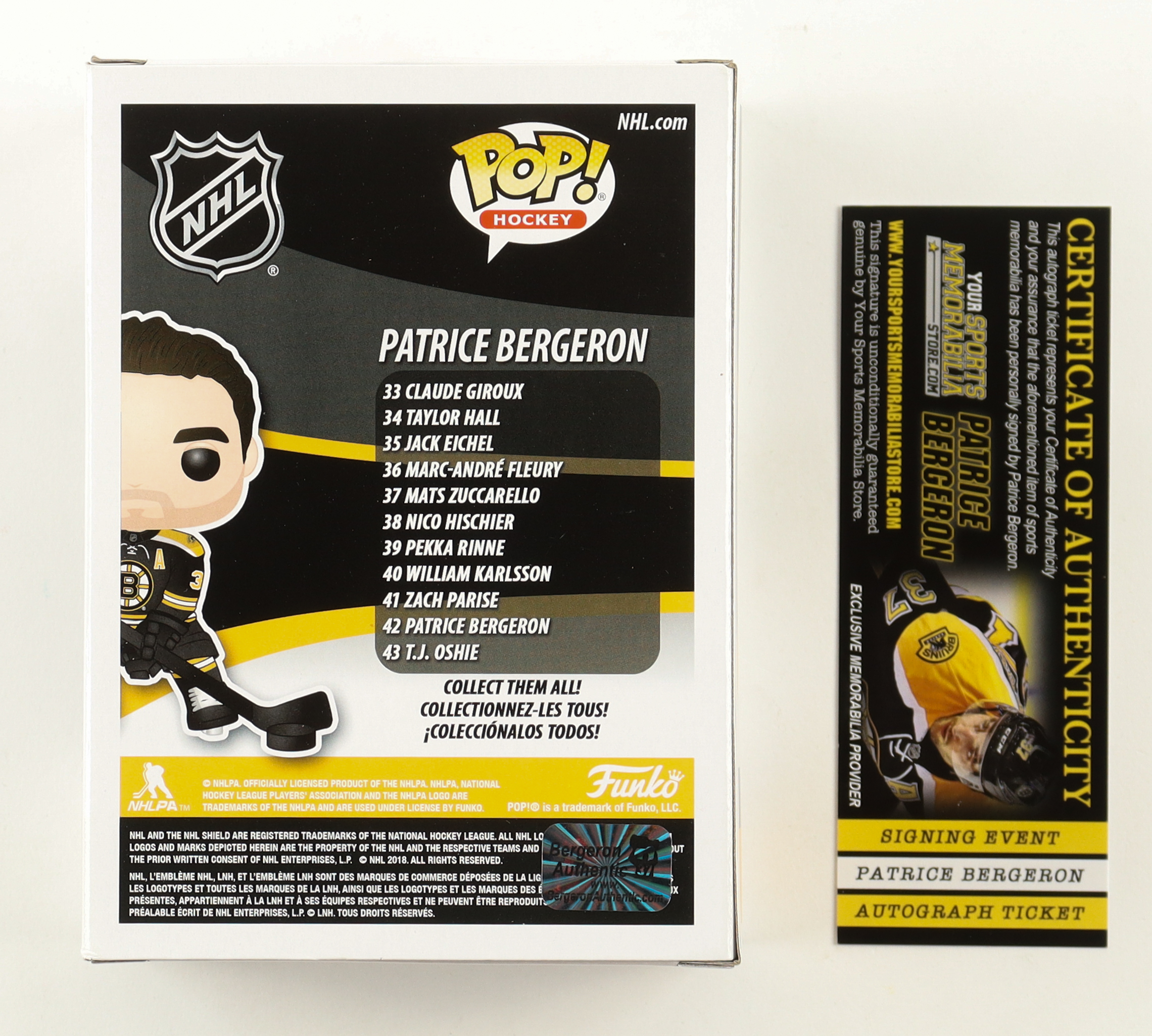 Patrice Bergeron Signed Boston Bruins #42 Funko Pop! Vinyl Figure (Bergeron) at PristineAuction.com Patrice Bergeron Signed Boston Bruins #42 Funko Pop! Vinyl Figure (Bergeron) at PristineAuction.com