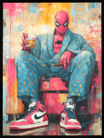 "Masked Indulgence" 2026 18x24 Original Painting on Fine Art Paper by Tadas Zaicikas | TedyZet (Zaicikas) at PristineAuction.com