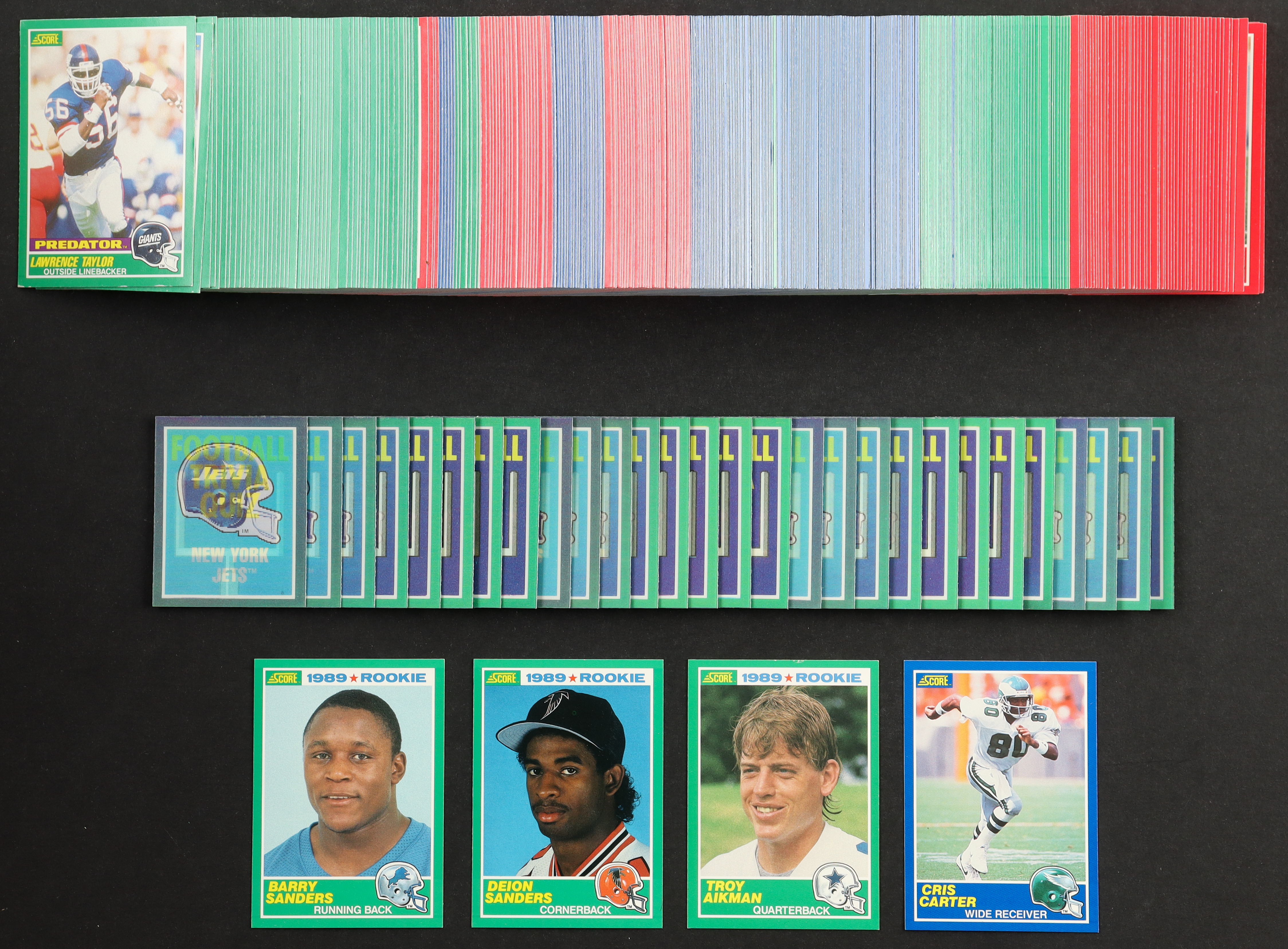 1989 Score Football Factory Set of (338) Cards with Barry Sanders #257 RC, Troy Aikman #270 RC, Cris Carter #72 RC, Deion Sanders #246 RC at PristineAuction.com 1989 Score Football Factory Set of (338) Cards with Barry Sanders #257 RC, Troy Aikman #270 RC, Cris Carter #72 RC, Deion Sanders #246 RC at PristineAuction.com