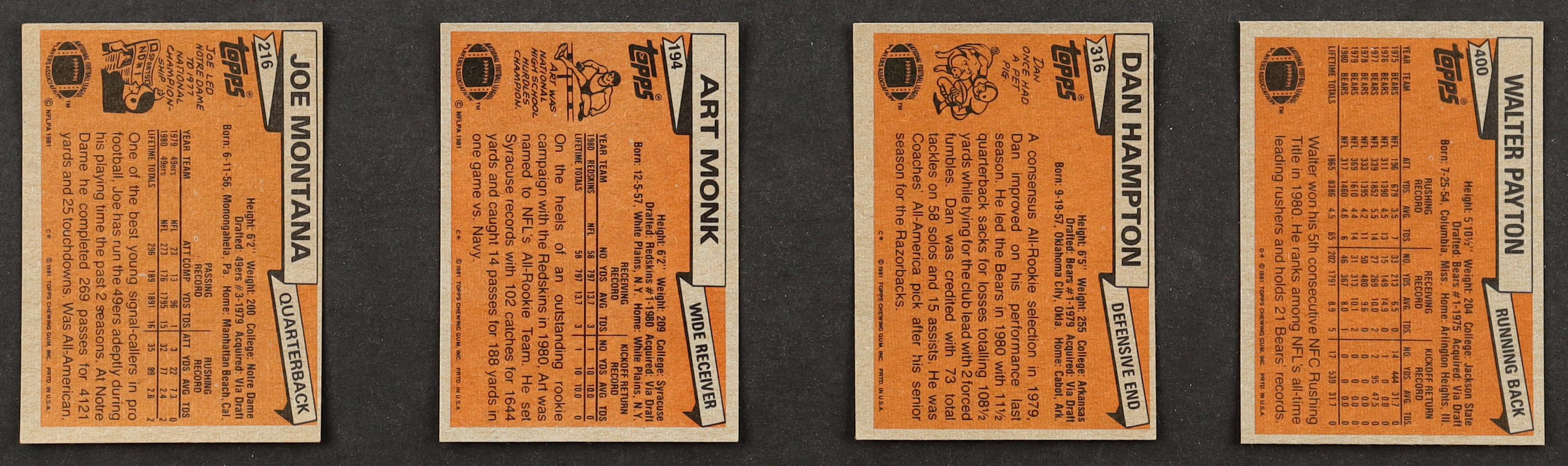 1981 Topps Football Complete Set of (528) Cards with Joe Montana #216 RC, Art Monk #194 RC, Walter Payton #400, Kellen Winslow #150 RC at PristineAuction.com 1981 Topps Football Complete Set of (528) Cards with Joe Montana #216 RC, Art Monk #194 RC, Walter Payton #400, Kellen Winslow #150 RC at PristineAuction.com