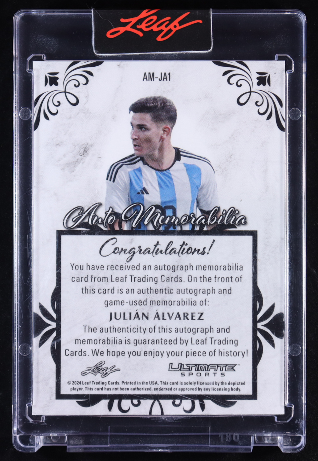 Julian Alvarez 2024 Leaf Ultimate Sports Patch Auto Memorabilia #AM-JA1 #6/25 at PristineAuction.com Julian Alvarez 2024 Leaf Ultimate Sports Patch Auto Memorabilia #AM-JA1 #6/25 at PristineAuction.com