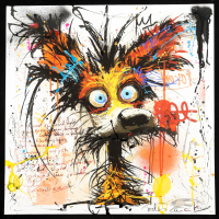 "Electric Fox #S-2" 2025 24x24 Original Painting on Fine Art Paper by Tadas Zaicikas | TedyZet (Zaicikas) at PristineAuction.com