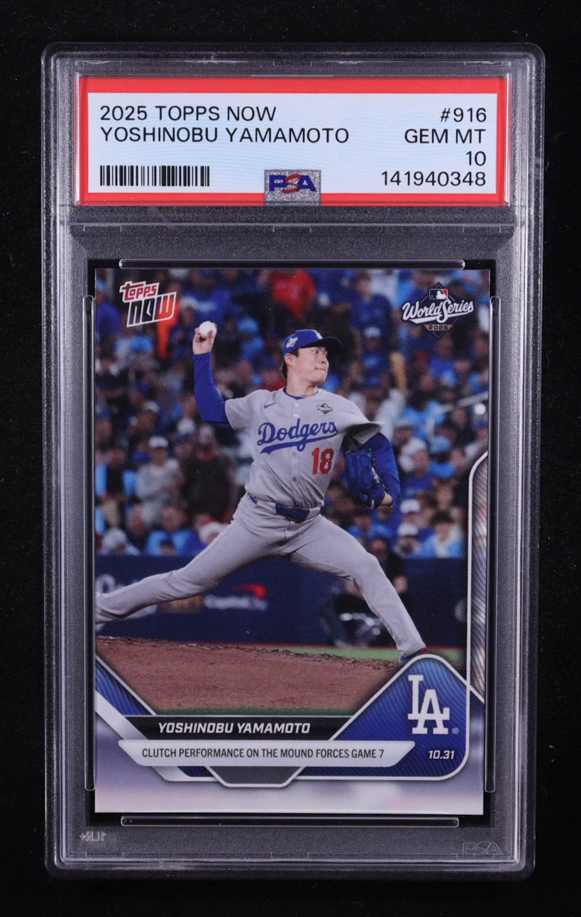 Yoshinobu Yamamoto 2025 Topps Now #916 (PSA 10) at PristineAuction.com Yoshinobu Yamamoto 2025 Topps Now #916 (PSA 10) at PristineAuction.com