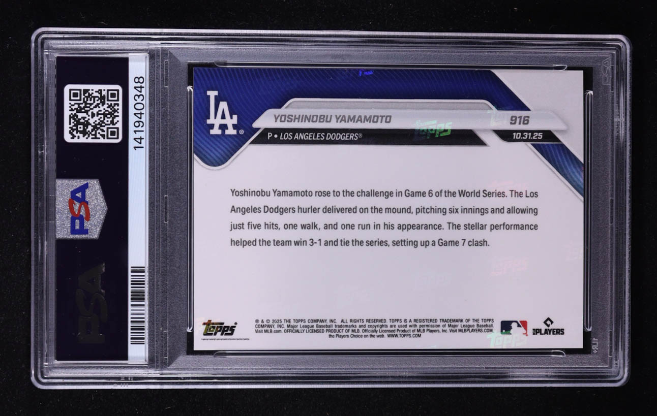 Yoshinobu Yamamoto 2025 Topps Now #916 (PSA 10) at PristineAuction.com Yoshinobu Yamamoto 2025 Topps Now #916 (PSA 10) at PristineAuction.com