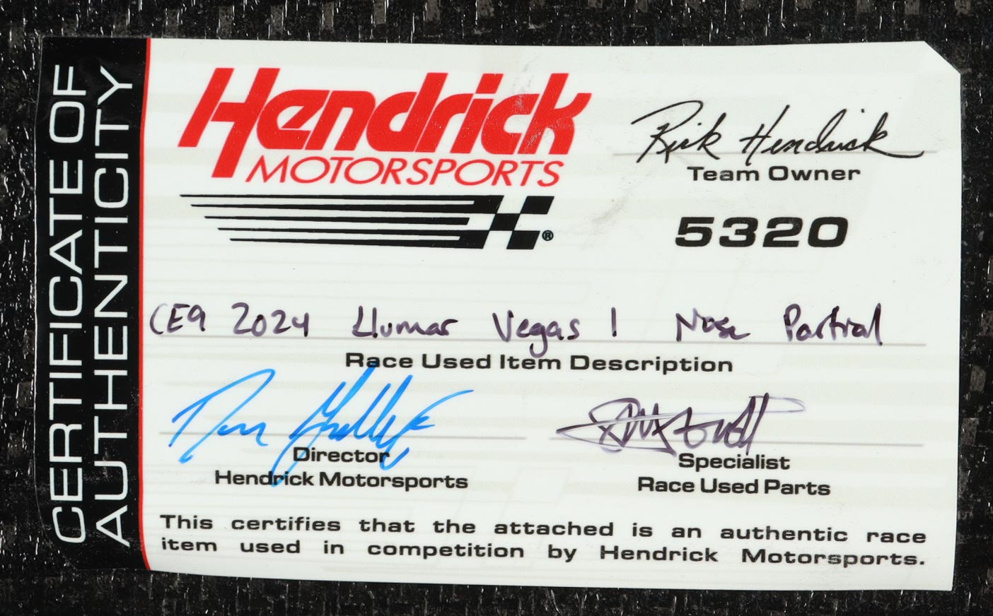 Chase Elliott Race-Used 2024 Las Vegas Motor Speedway 1 #9 Llumar Partial Nose Car Piece (Hendrick Motorsports) at PristineAuction.com Chase Elliott Race-Used 2024 Las Vegas Motor Speedway 1 #9 Llumar Partial Nose Car Piece (Hendrick Motorsports) at PristineAuction.com