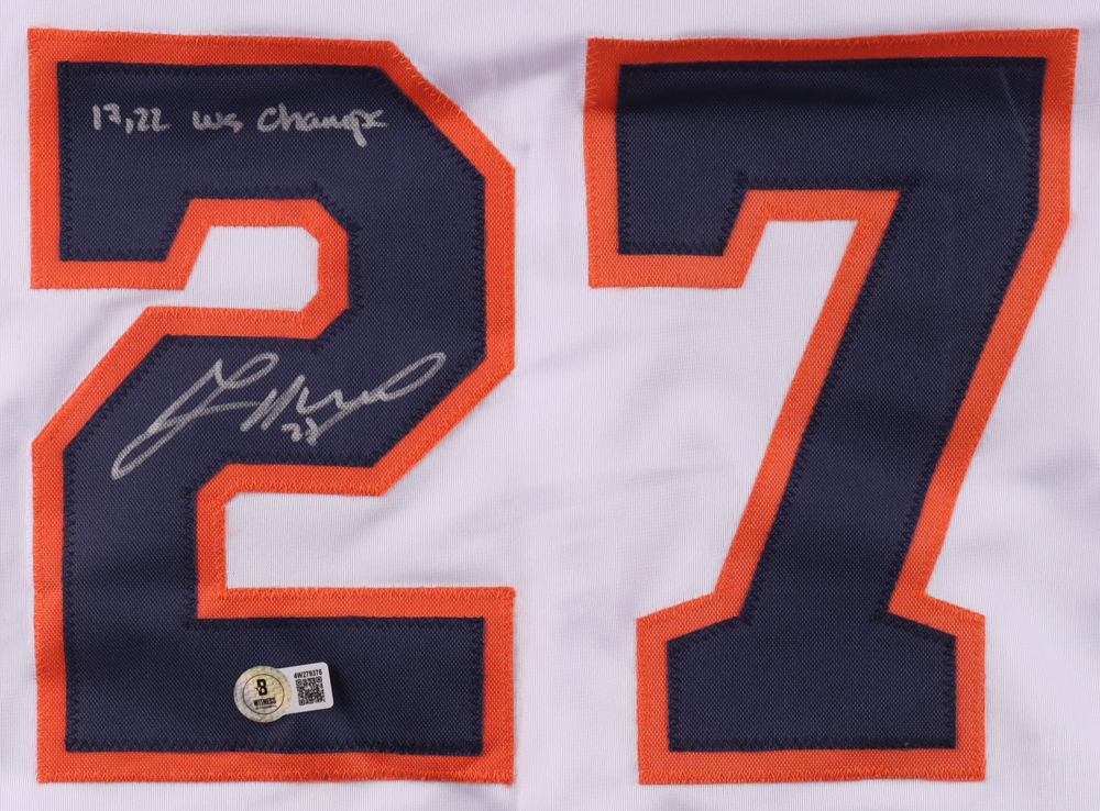 Jose Altuve Signed Jersey Inscribed "17, 22 WS Champs" (Beckett) at PristineAuction.com Jose Altuve Signed Jersey Inscribed "17, 22 WS Champs" (Beckett) at PristineAuction.com