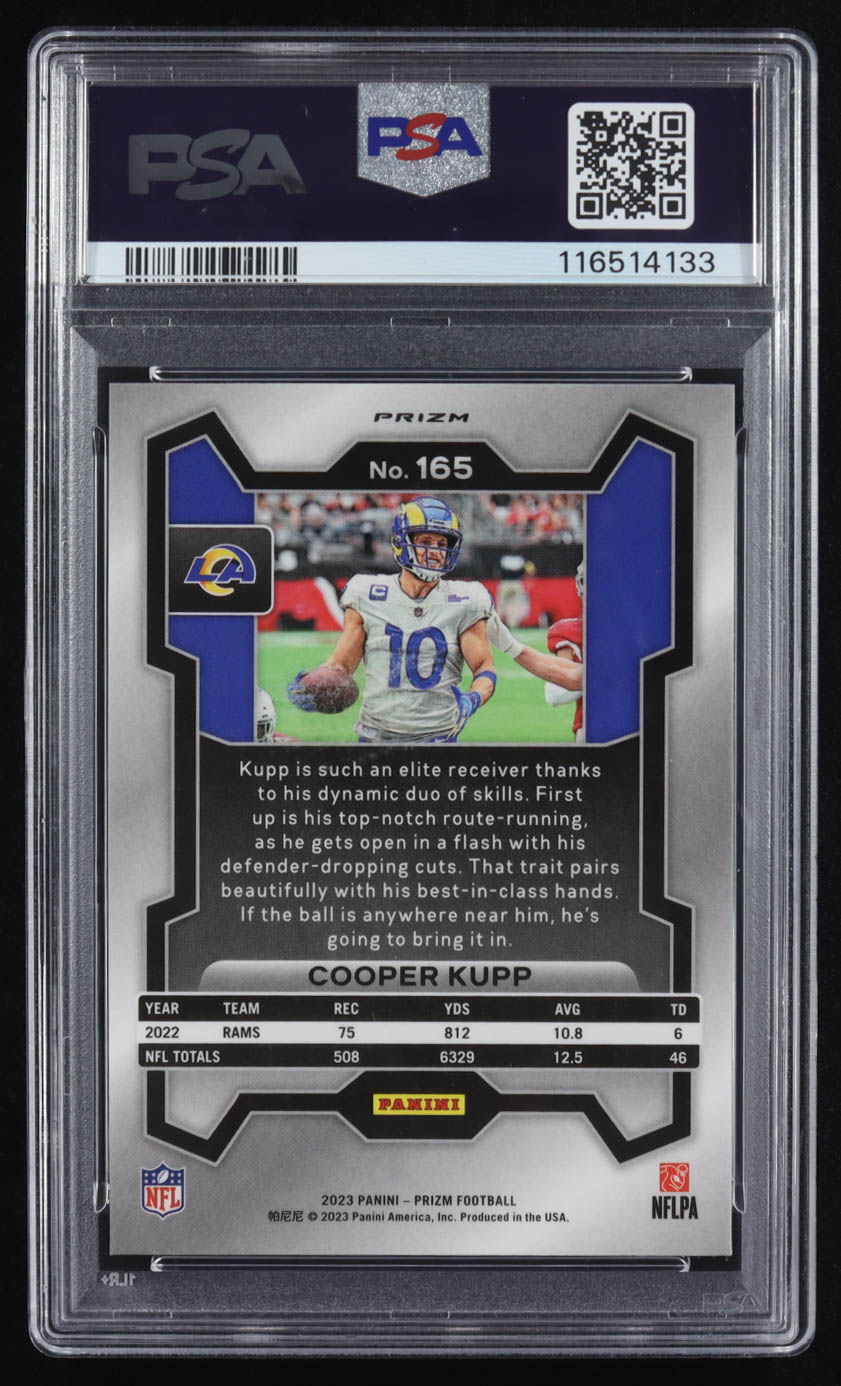 Cooper Kupp 2023 Panini Prizm Prizms Black and White Checker #165 (PSA 10) at PristineAuction.com Cooper Kupp 2023 Panini Prizm Prizms Black and White Checker #165 (PSA 10) at PristineAuction.com