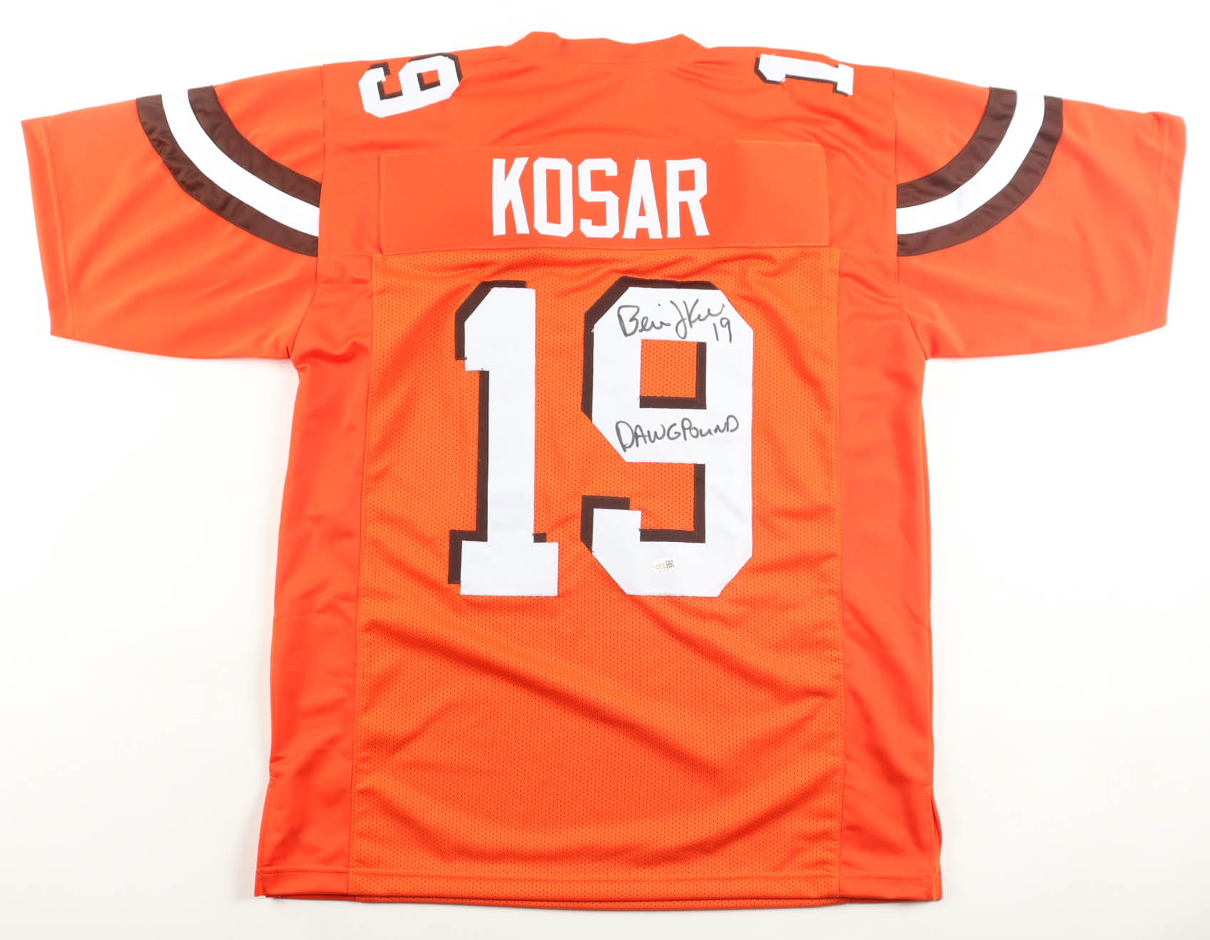 Bernie Kosar Signed Jersey Inscribed "Dawg Pound" (JSA) at PristineAuction.com Bernie Kosar Signed Jersey Inscribed "Dawg Pound" (JSA) at PristineAuction.com