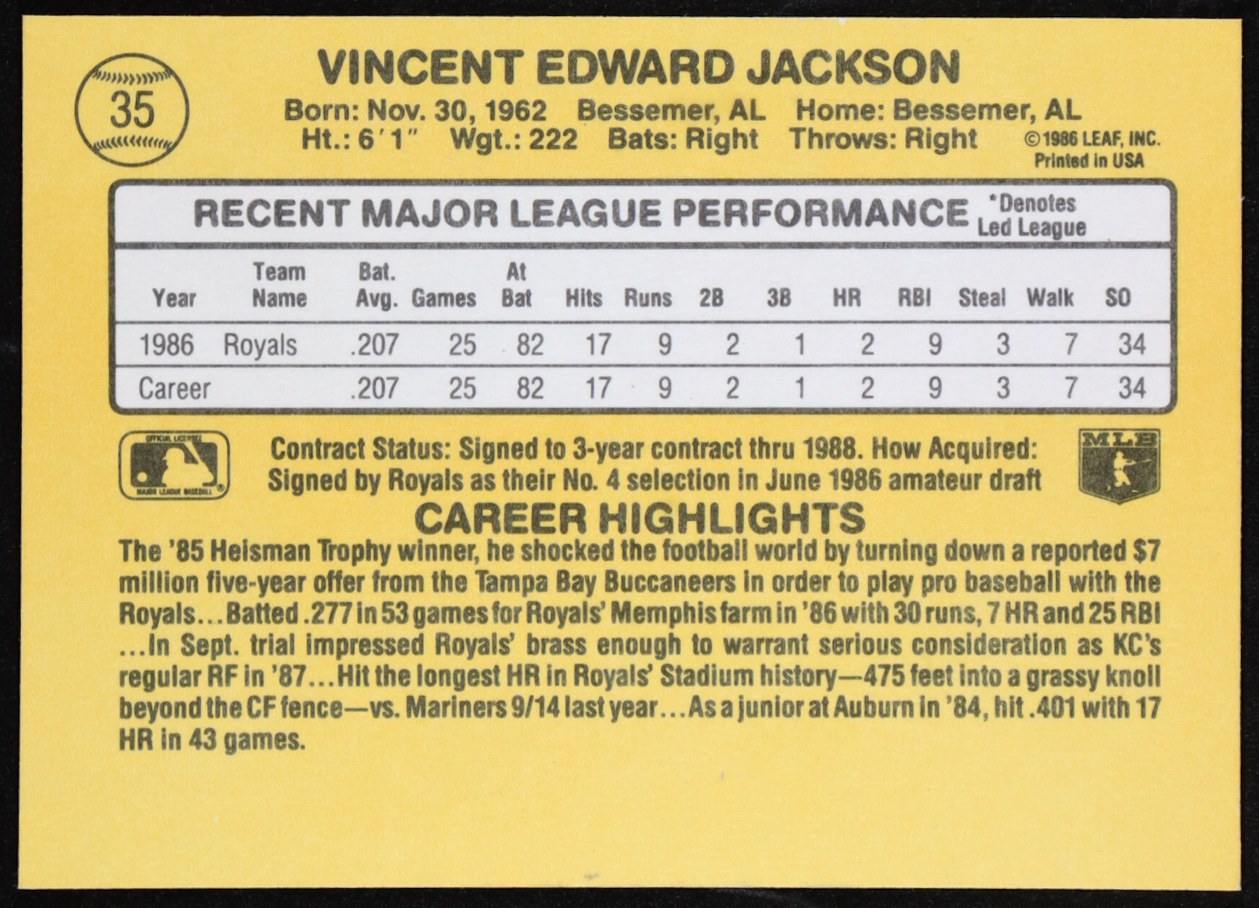 Bo Jackson 1987 Donruss #35 RC at PristineAuction.com Bo Jackson 1987 Donruss #35 RC at PristineAuction.com
