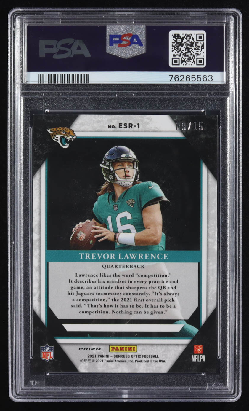 Trevor Lawrence 2021 Donruss Optic The Elite Series Rookies Ice #1 #09/15 RC (PSA 9) at PristineAuction.com Trevor Lawrence 2021 Donruss Optic The Elite Series Rookies Ice #1 #09/15 RC (PSA 9) at PristineAuction.com