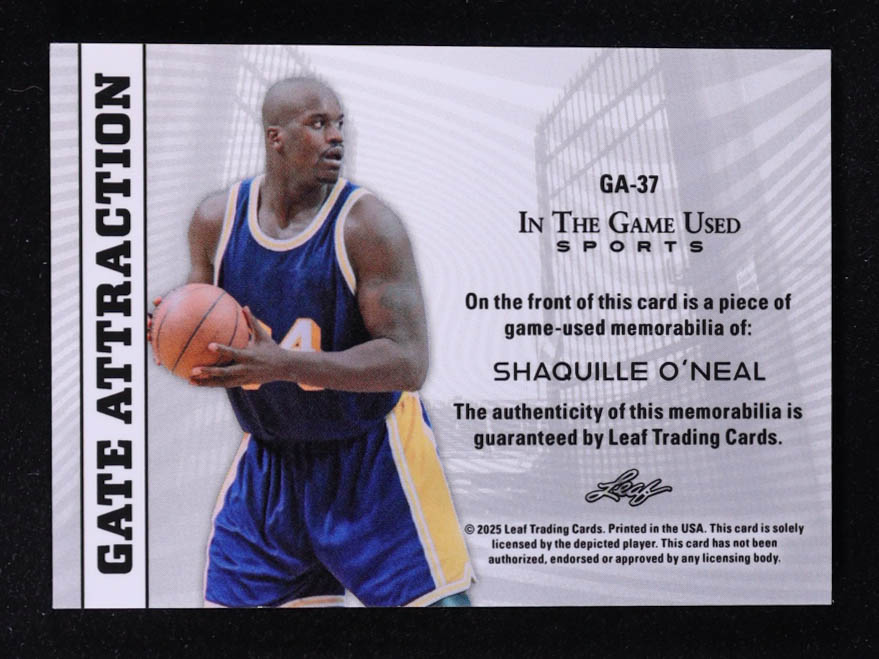 Shaquille O'Neal 2025 Leaf ITG Used Sports Gate Attraction Dual Relic Silver Sparkle Foil #GA37 #5/15 at PristineAuction.com Shaquille O'Neal 2025 Leaf ITG Used Sports Gate Attraction Dual Relic Silver Sparkle Foil #GA37 #5/15 at PristineAuction.com
