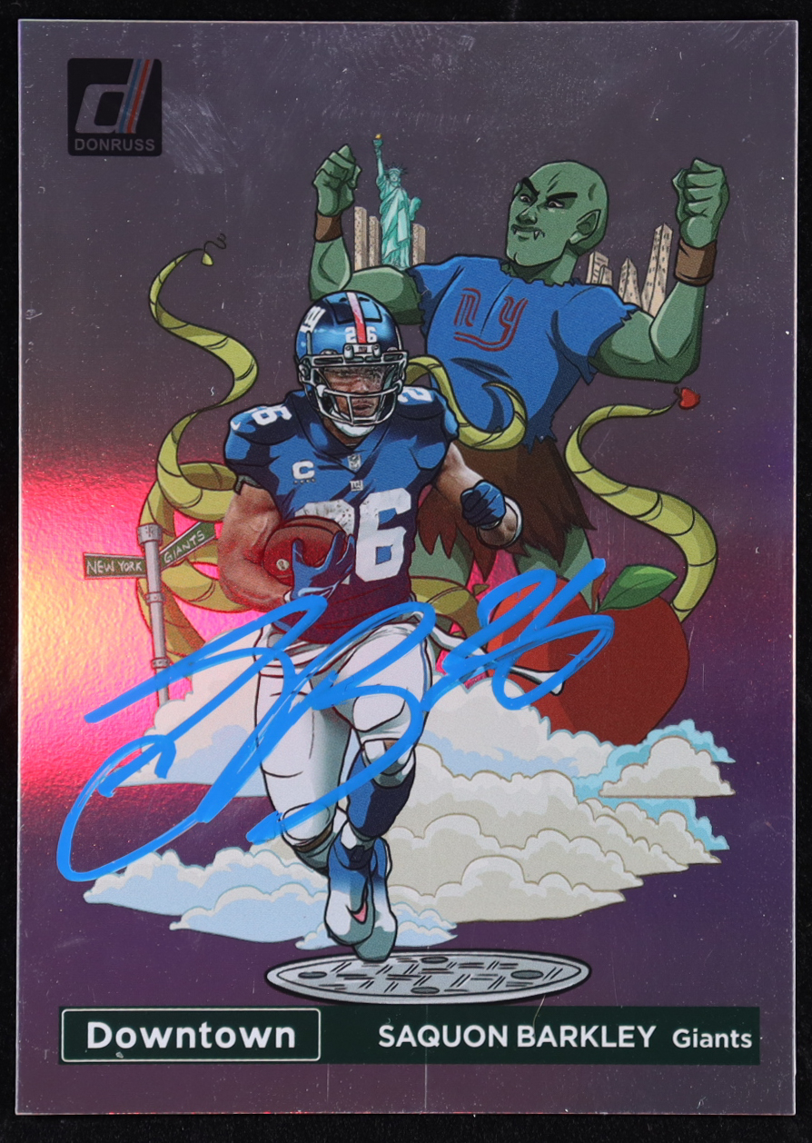 Saquon Barkley Signed 2023 Donruss Downtown #13 (BGS) at PristineAuction.com Saquon Barkley Signed 2023 Donruss Downtown #13 (BGS) at PristineAuction.com