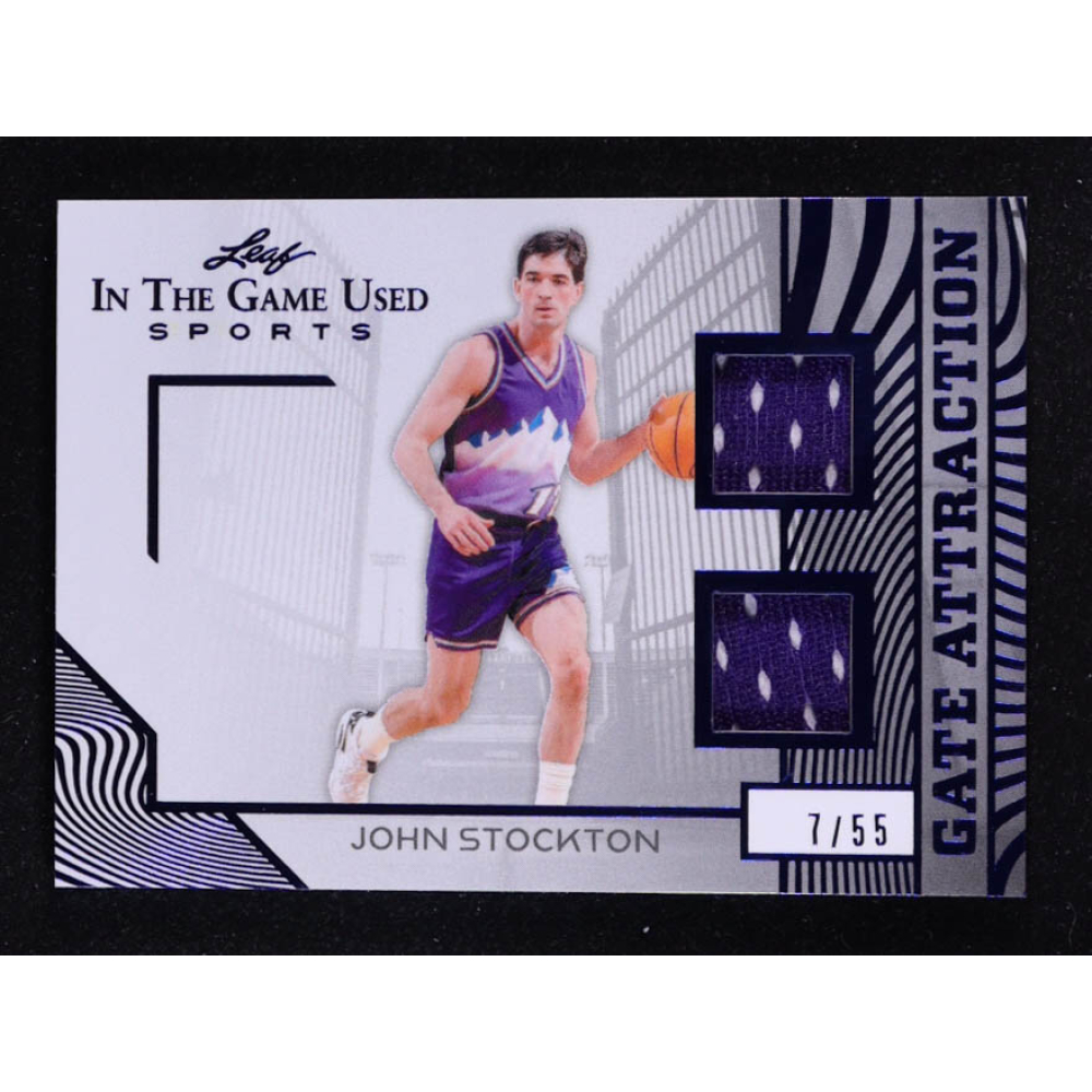 John Stockton 2025 Leaf ITG Used Sports Gate Attraction Dual Relic Blue Foil #GA15 #07/55 at PristineAuction.com